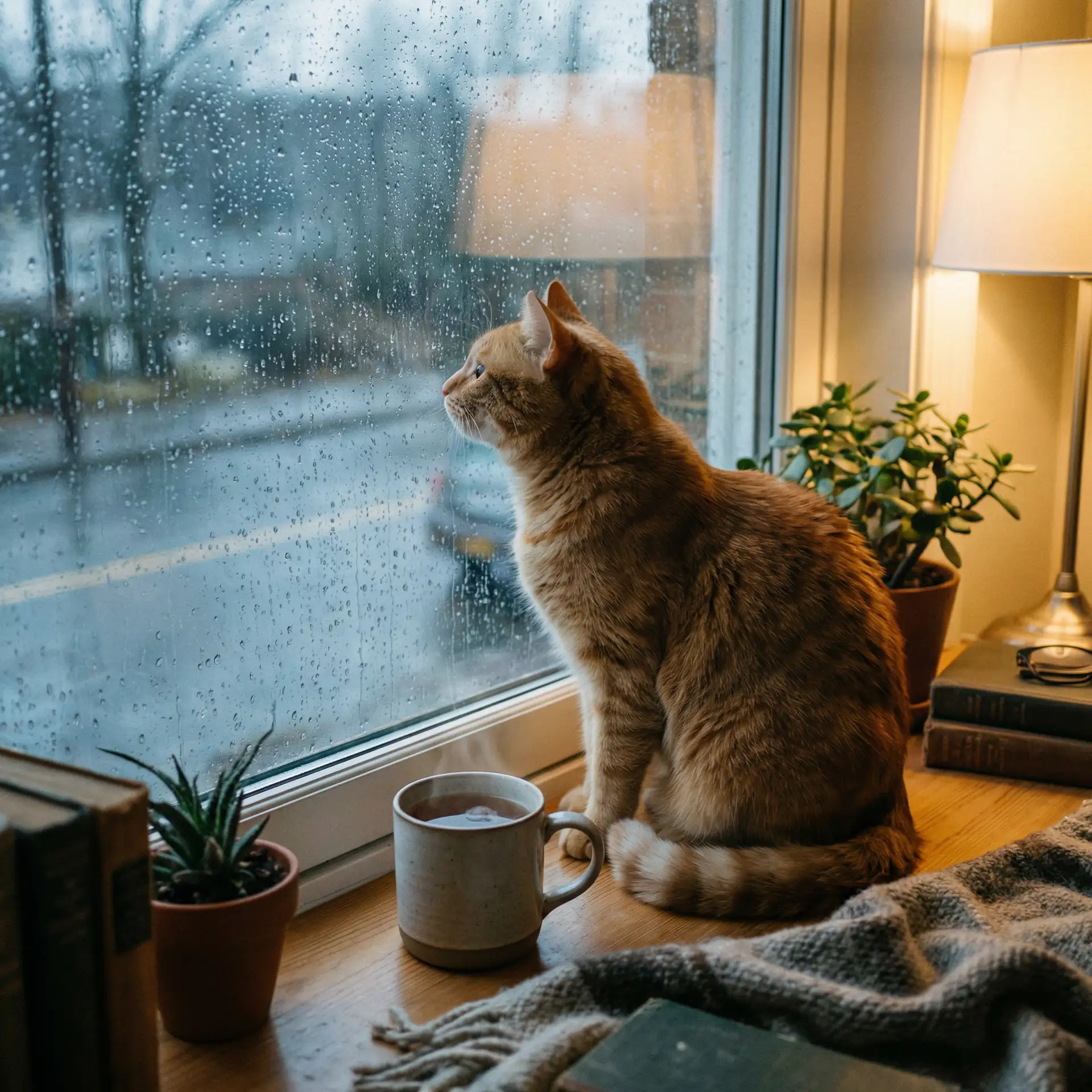猫咪望着窗外的雨 - 电车痴女